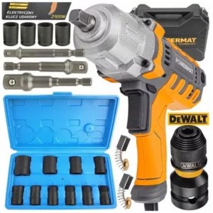 Klucz elektryczny Powermat PM-EKU-2100M1/2 + nasadki+ adapter DEWALT PM0836