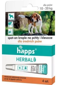 Bros Happs Herbal krople przeciw pchłom i kleszczom dla psów 10 - 20 kilogramów 4 sztuki 