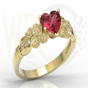 Produkty z biżuterii złotej do 2000 zł - Pierścionek z żółtego złota z topazem Swarovski Red i brylantami LP-70Z