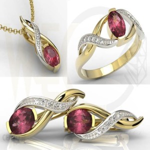 Produkty z biżuterii złotej do 2000 zł - Komplet - Pierścionek, kolczyki i wisiorek z żółtego i białego złota z diamentem BP-14ZB/BP-15ZB ZESTAW