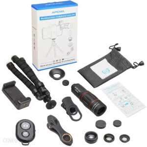 Zestaw czterech obiektywów, statywu i pilota do smartphona Apexel APL-T18BZJ5 