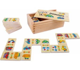Gra logiczna dla dzieci - drewniane domino  z obrazkami (pojazdy) Small Foot