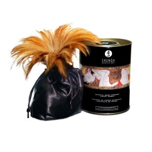 Jadalny puder do ciała z piórem Shunga Sensual Body Powder (truskawka)