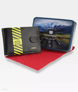 Portfel Męski Peterson Skórzany 306 Ciemny Brąz - Zapinany System RFID