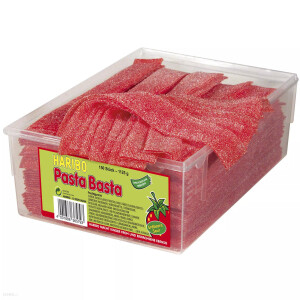 Kwaśne Truskawkowe Żelki Paski Haribo Pasta Basta Erdbeer Sour 150 Sztuk W Pudełku