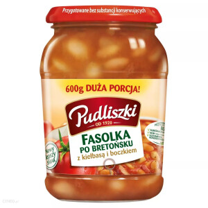 Gotowe danie w słoiku Pudliszki Fasolka po bretońsku z kiełbasą i boczkiem 600 g 