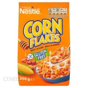 Płatki śniadaniowe bezglutenowe kukurydziane z miodem i orzeszkami, Nestle Corn Flakes 250g