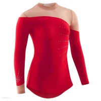 Strój do tańca Domyos kostium ze spódniczką do gimnastyki długi rękaw czerwony 